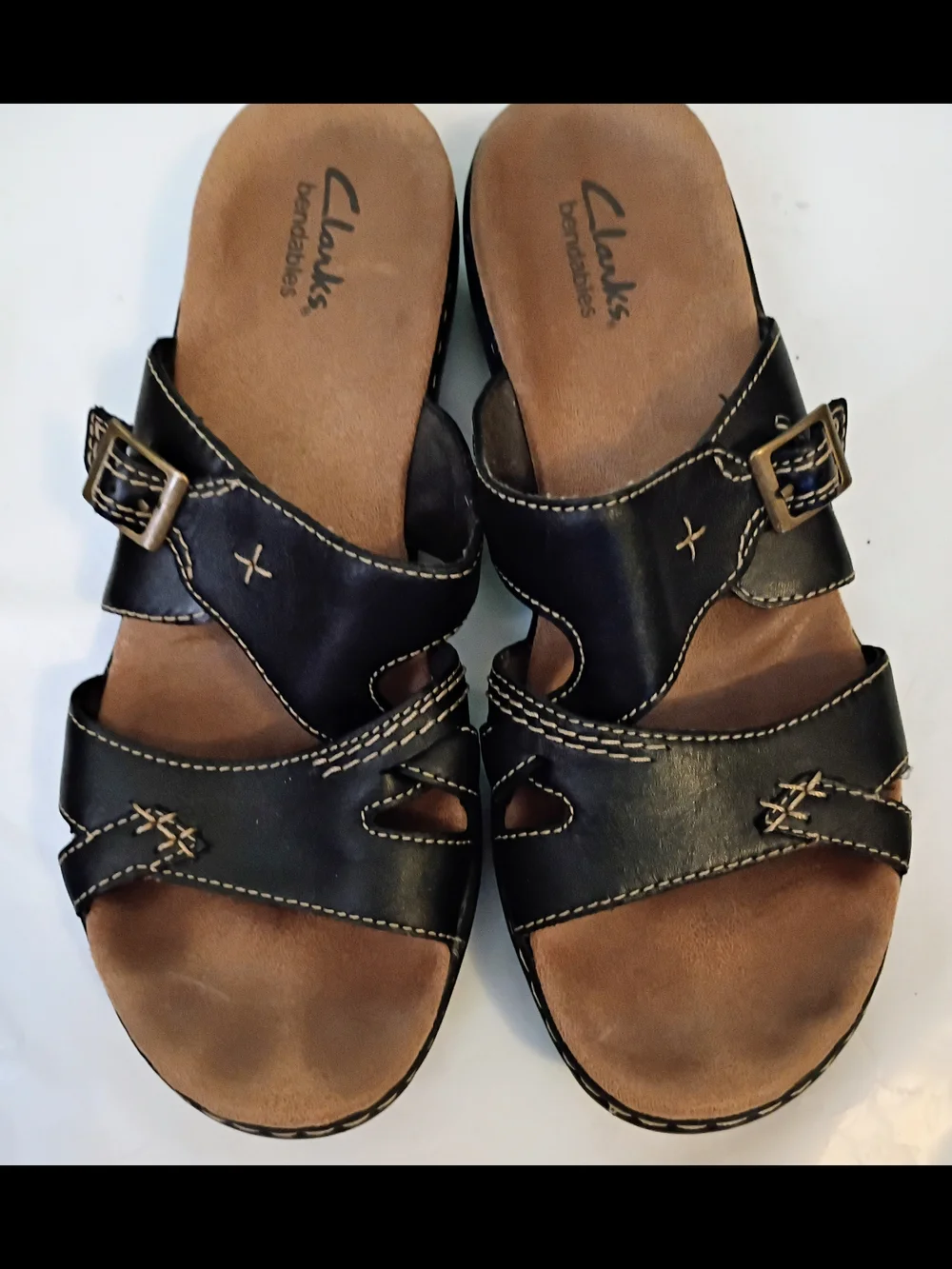 Clarks Black Leather Slip-On Sandals Size 9 M